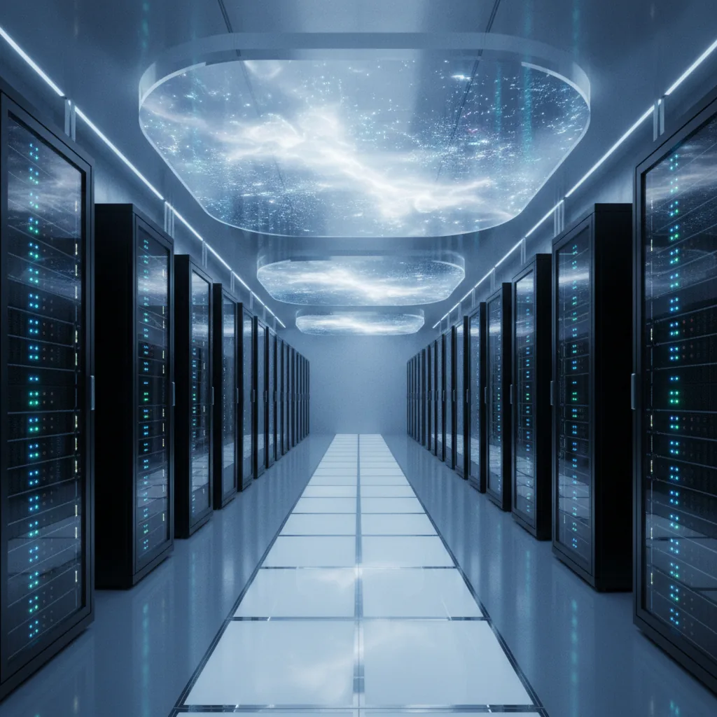 real photo of a modern server room with