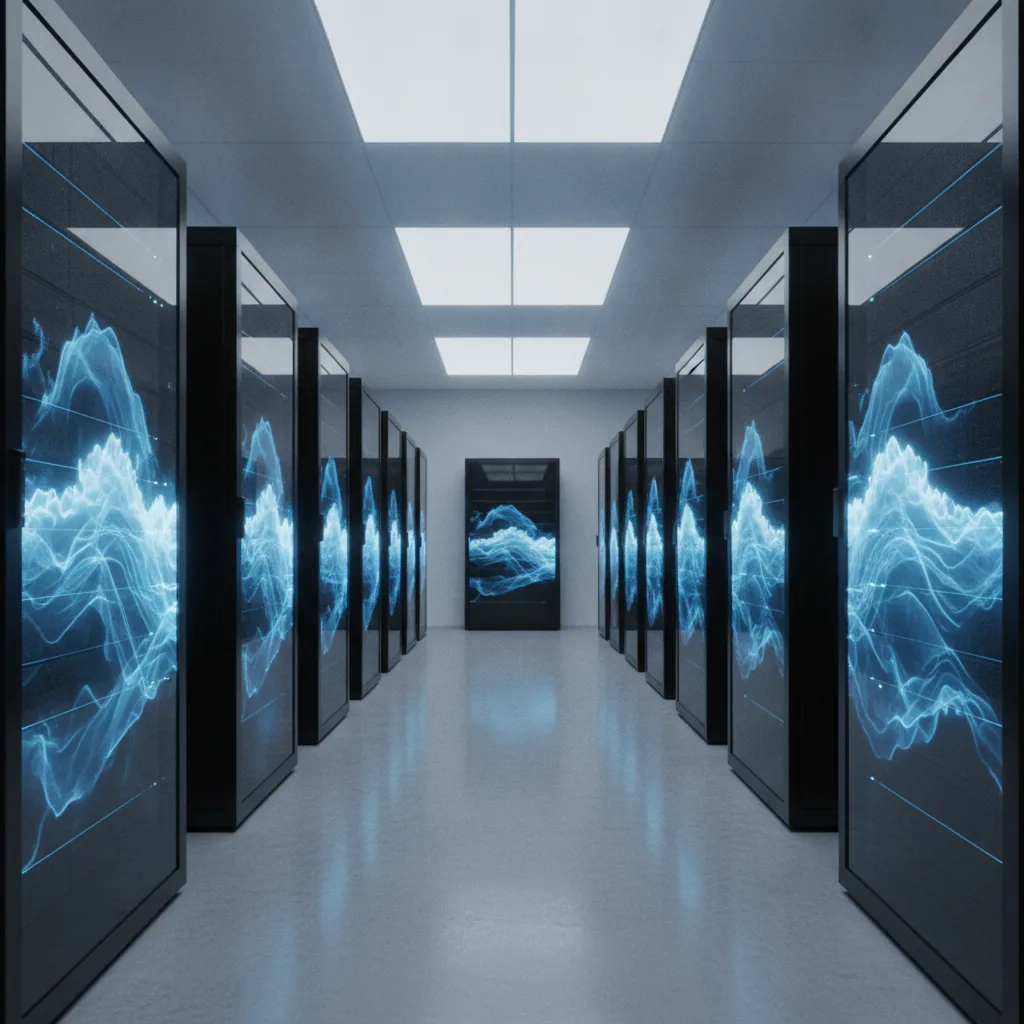 Square real photo of a modern server room